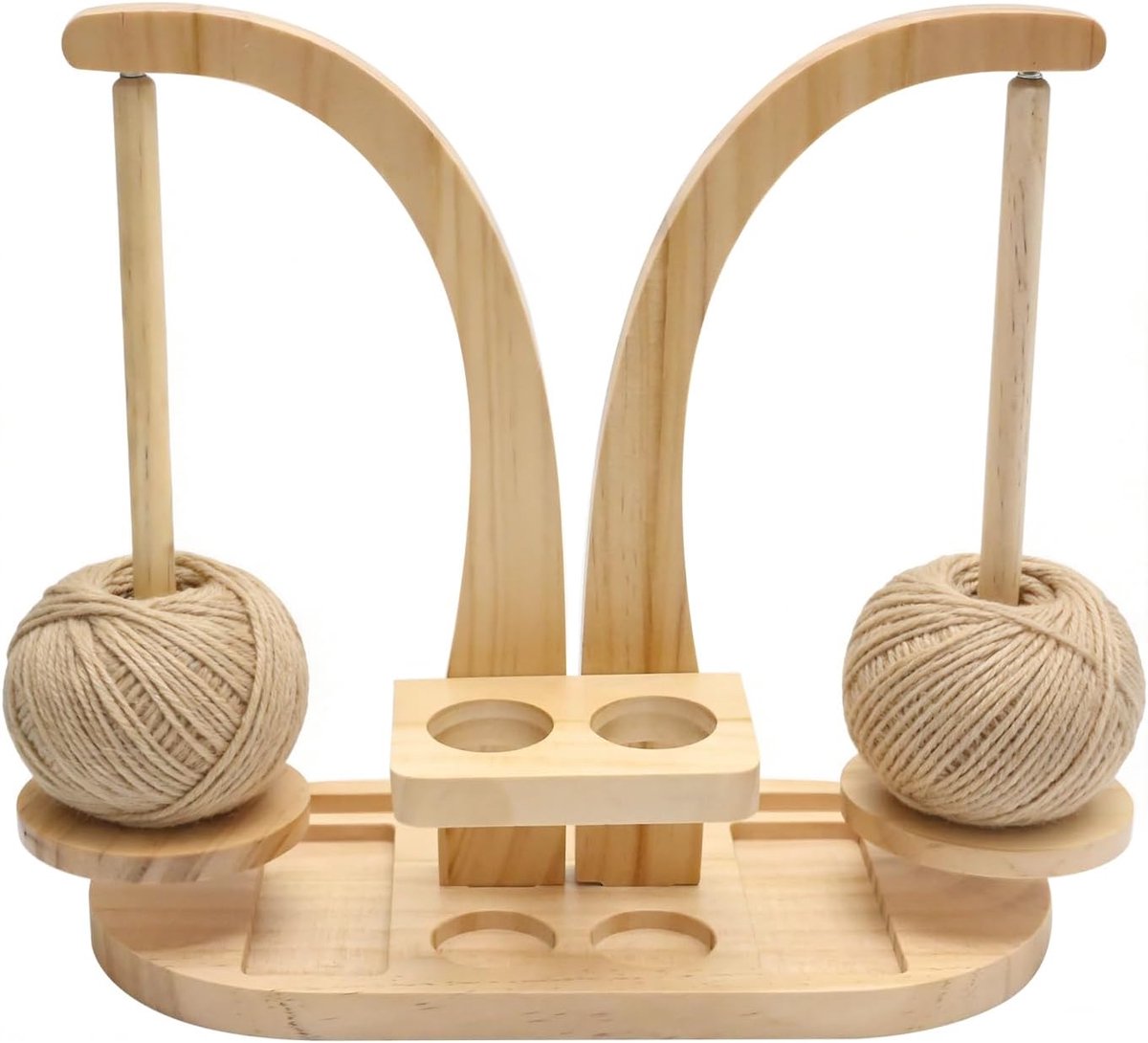 Garenhouder met dubbele spindel - natuurlijke houtkleur - roterende garenwikkelaar - ShopVlot