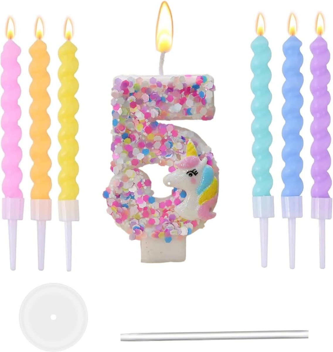Jarencandles 5 Jaar - 3D Eenhoorn - Verjaardagstaart Decoratie - Betoverende accenten voor feestelijke taarten - m-winkel