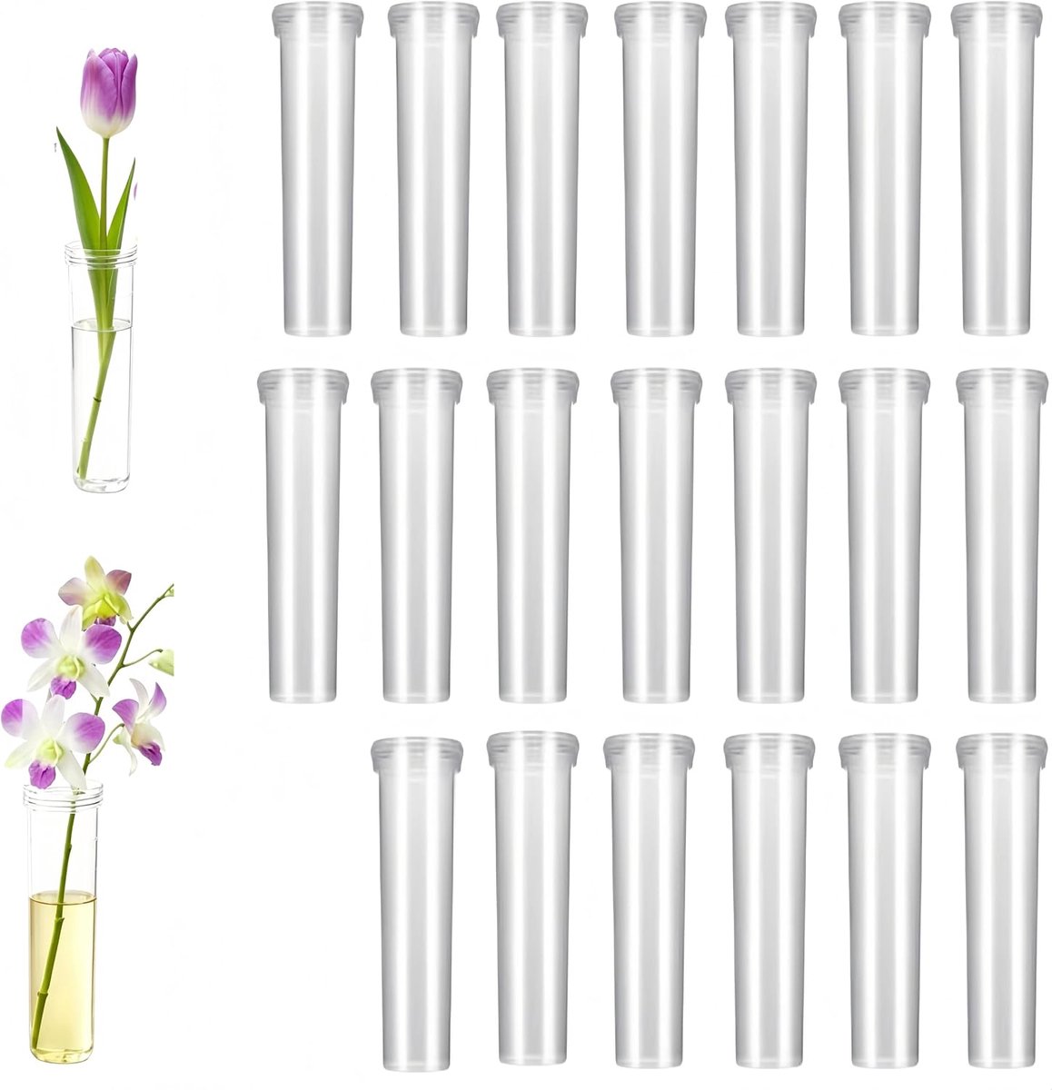 Waterbuizen voor bloemen 20 stuks - 7,2 cm - transparant kunststof - ideaal voor bloemstukken - ShopVlot