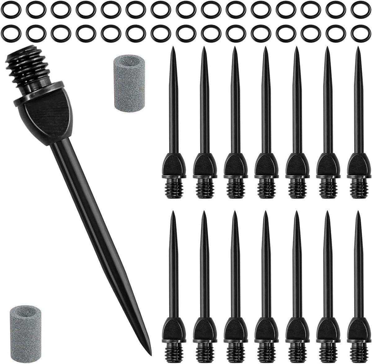 Dart tips 15pcs - zwart met rubber O-ringen - inclusief 2 slijpers - professionele darts accessoires - ShopVlot