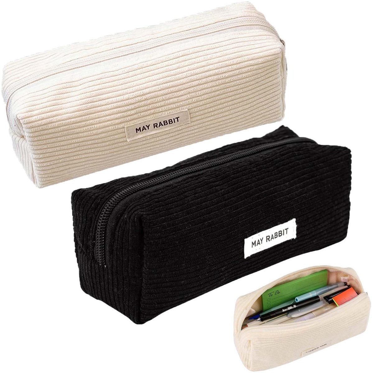 Solidchoice - 2 Stuks Ribfluweel Pennenzak met Rits