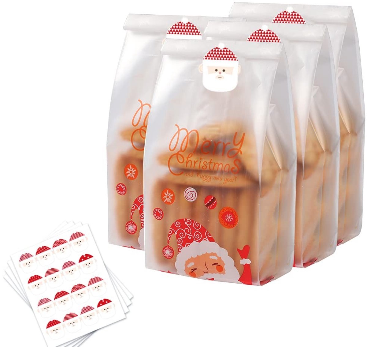 Solidchoice - Set van 50 Kerst Cellofaan Zakjes voor Snoep en Gebak