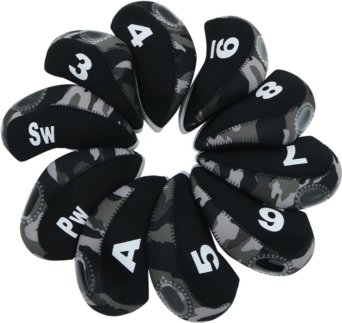 Golf iron covers 10 stuks - dikke neopreen - camouflage - bescherm je golfclubs - ShopVlot