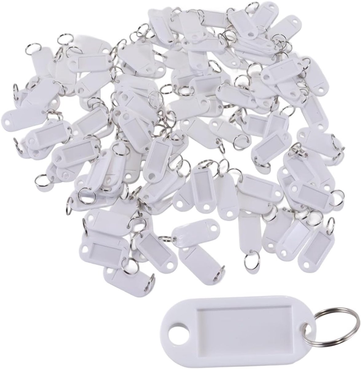 Sleutelhangers 100 stuks - plastic met metalen splitring - verwisselbare labels - ideaal voor etikettering - ShopVlot