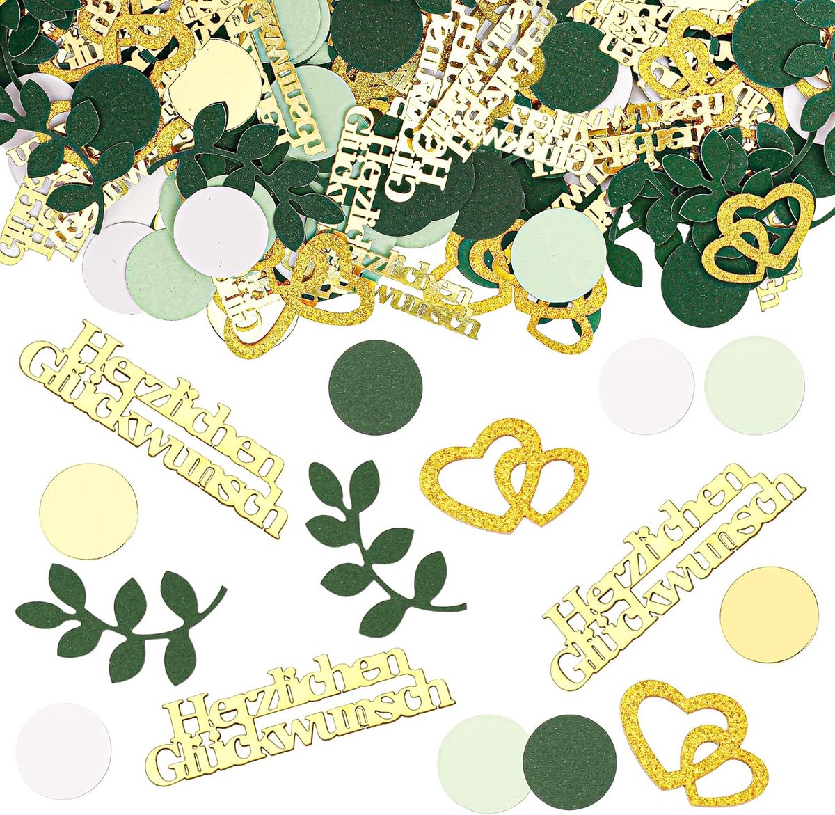 Confetti groot groen goud - 200 stuks - Eucalyptusbladeren en letters - Perfect voor feestelijkheden - ShopVlot
