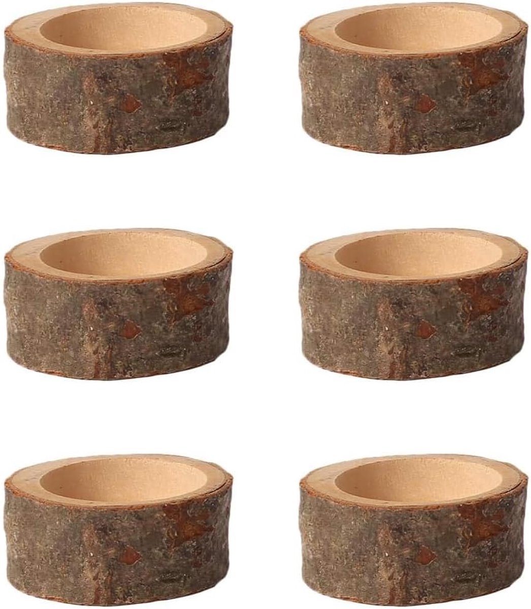Houten theelichthouders 6 stuks - vintage decoratie - sfeervolle kandelaars - ideaal voor feestdagen - ShopVlot
