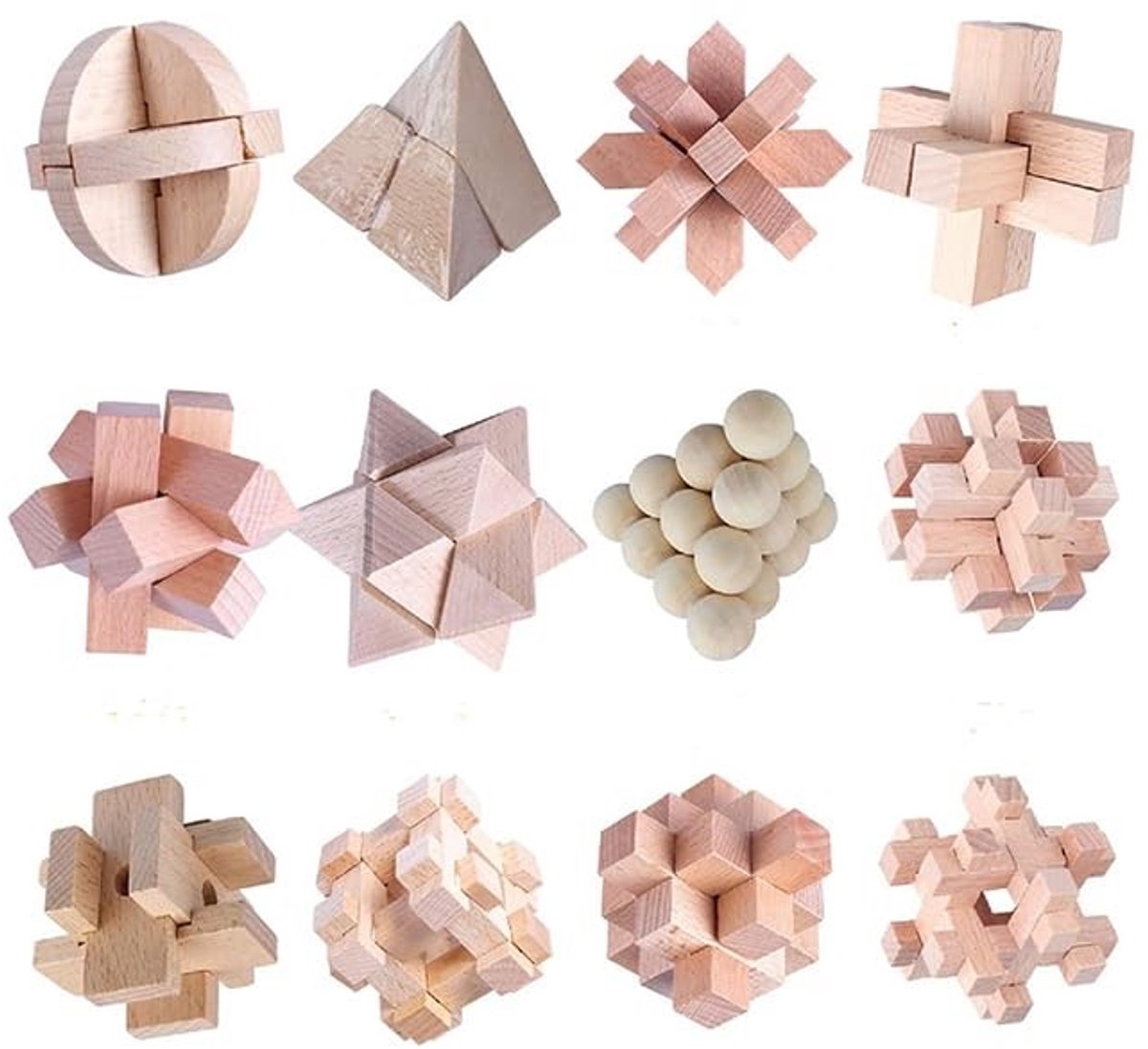 Solidchoice - 12-delige Houten Puzzelset voor Kinderen en Volwassenen
