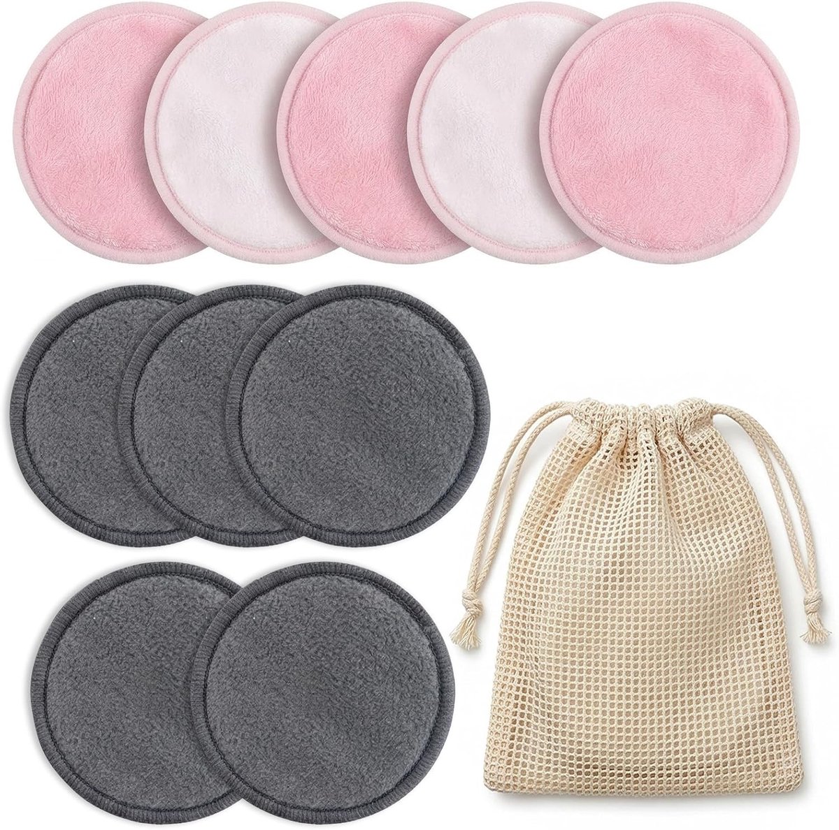 herbruikbare make-up remover pads 11 stuks - bamboevezel en houtskool - wasbaar - milieuvriendelijke huidverzorging - ShopVlot