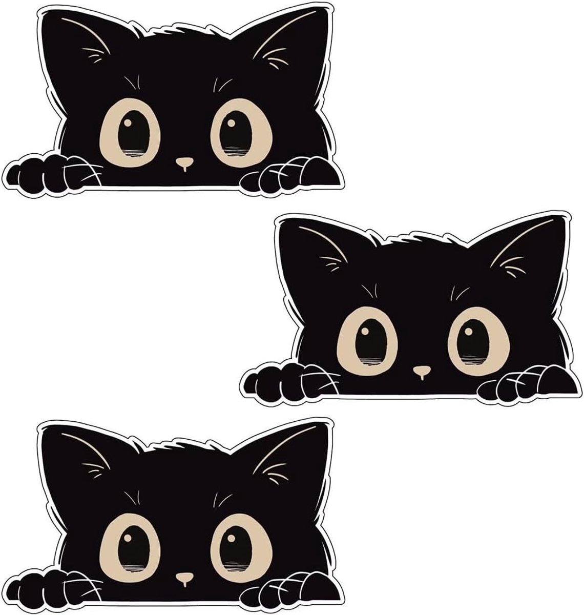 Kattenraamstickers 3 stuks - zwarte pvc - schattige kattenmotieven - decoratie voor auto en laptop - ShopVlot