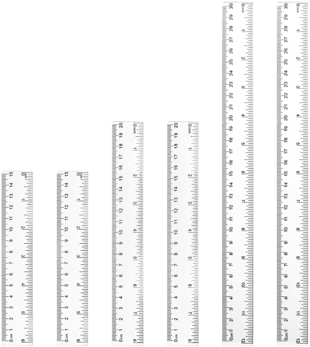 Set van 6 kunststof linialen 30 cm/20 cm/15 cm - transparant - flexibele precisieliaal - ideaal voor school en kantoor - ShopVlot