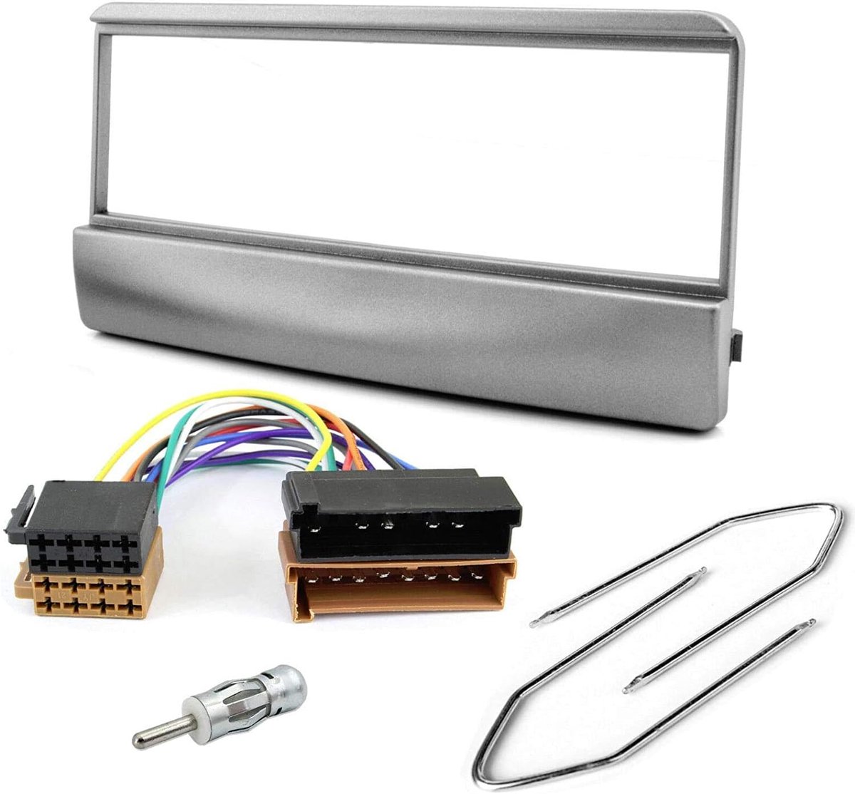 1 DIN autoradio panel - zilvergrijs - met antenne-adapter en ISO aansluiting - geschikt voor Ford voertuigen - ShopVlot