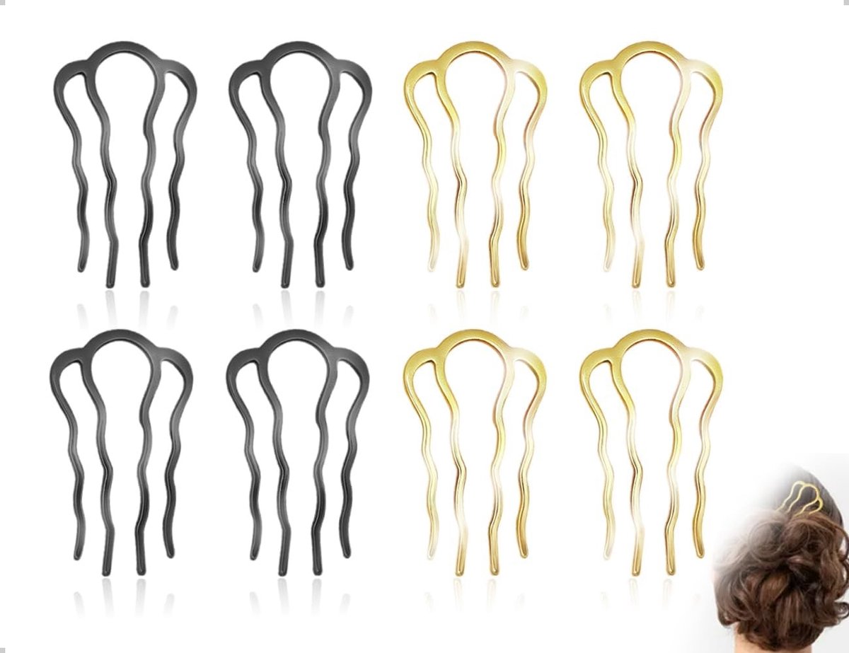 Haarkammen Set - Zwart en Goud - U-vormig - Metalen Tanden - Voor Vrouwen en Meisjes