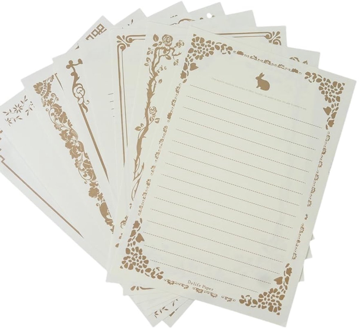 Solidchoice - Set van 80 Vintage Schrijfpapier met Gouden Kanten