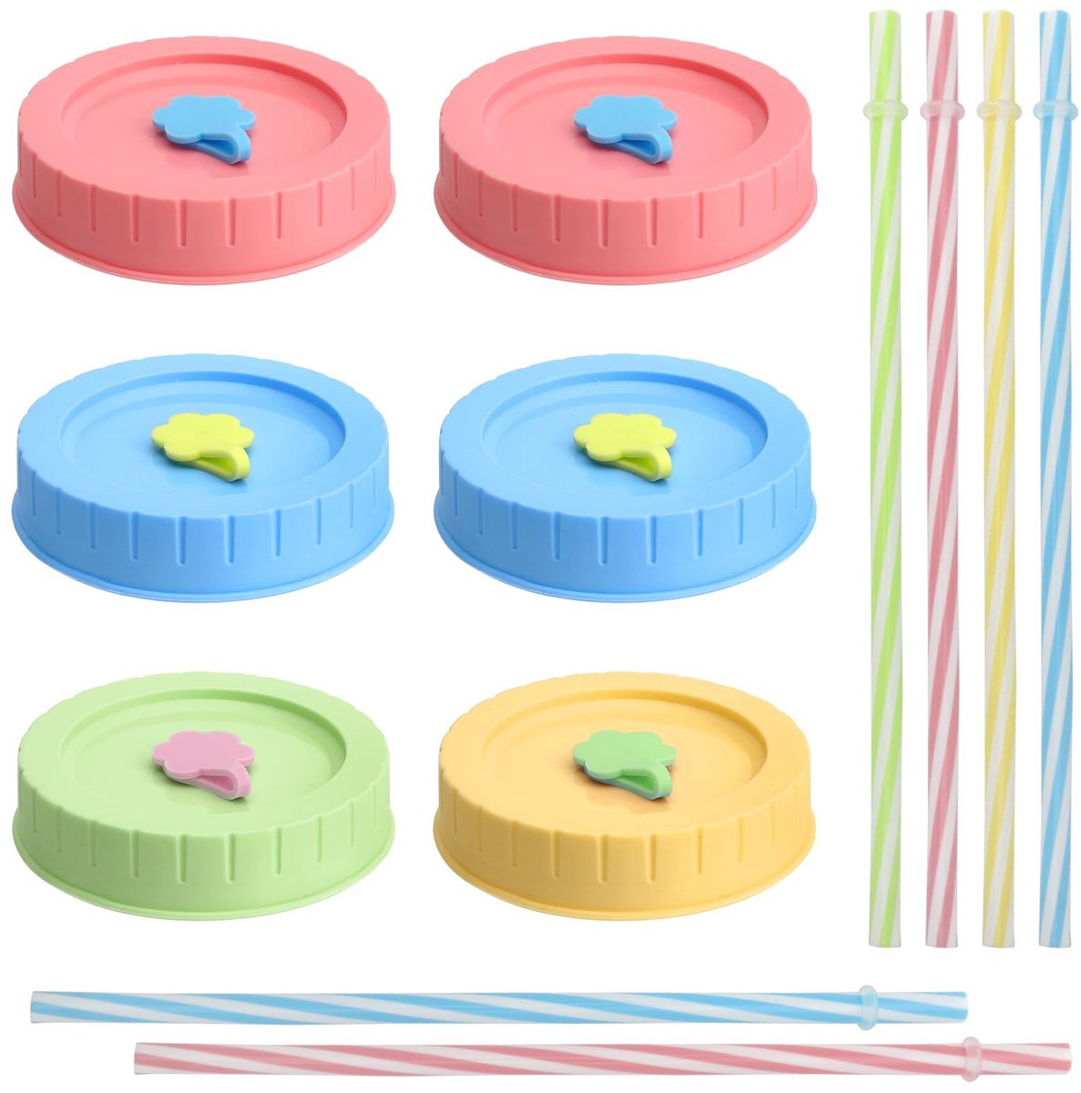 Solidchoice - Herbruikbare Mason Jar Deksel met Rietjes, Set van 6