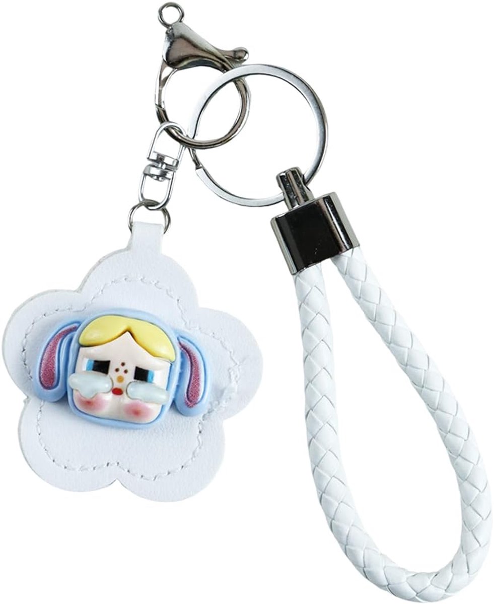 Autosleutelhanger met mini spiegel - microfiber leer - wit - praktisch voor onderweg - ShopVlot
