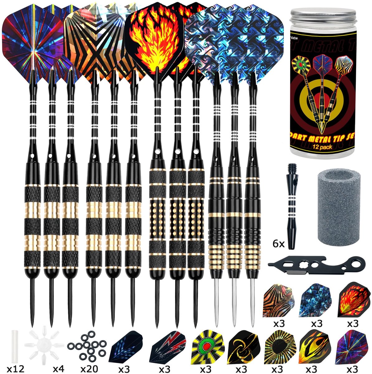 Solidchoice - Professionele Dartset met 12 Stuks en Multifunctionele Tools