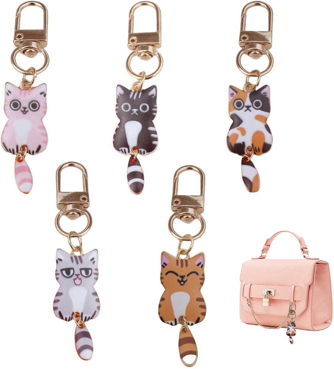Solidchoice - Set van 5 Schattige Kat Sleutelhangers voor Dierenliefhebbers