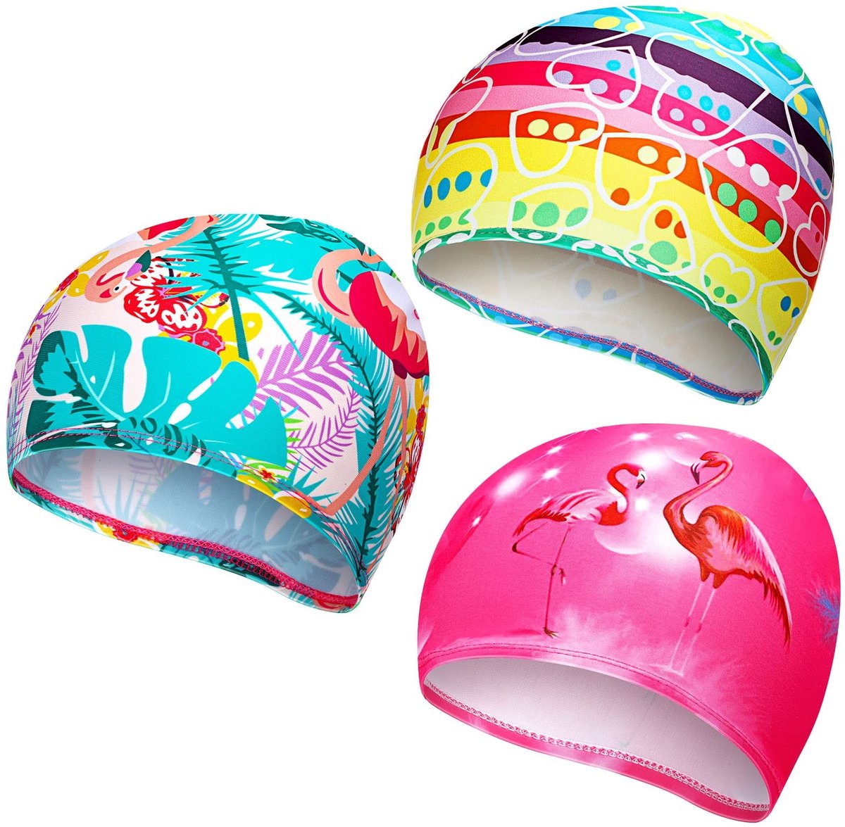 Solidchoice - Set van 3 Zwemcaps voor Kinderen van Elastisch Nylon
