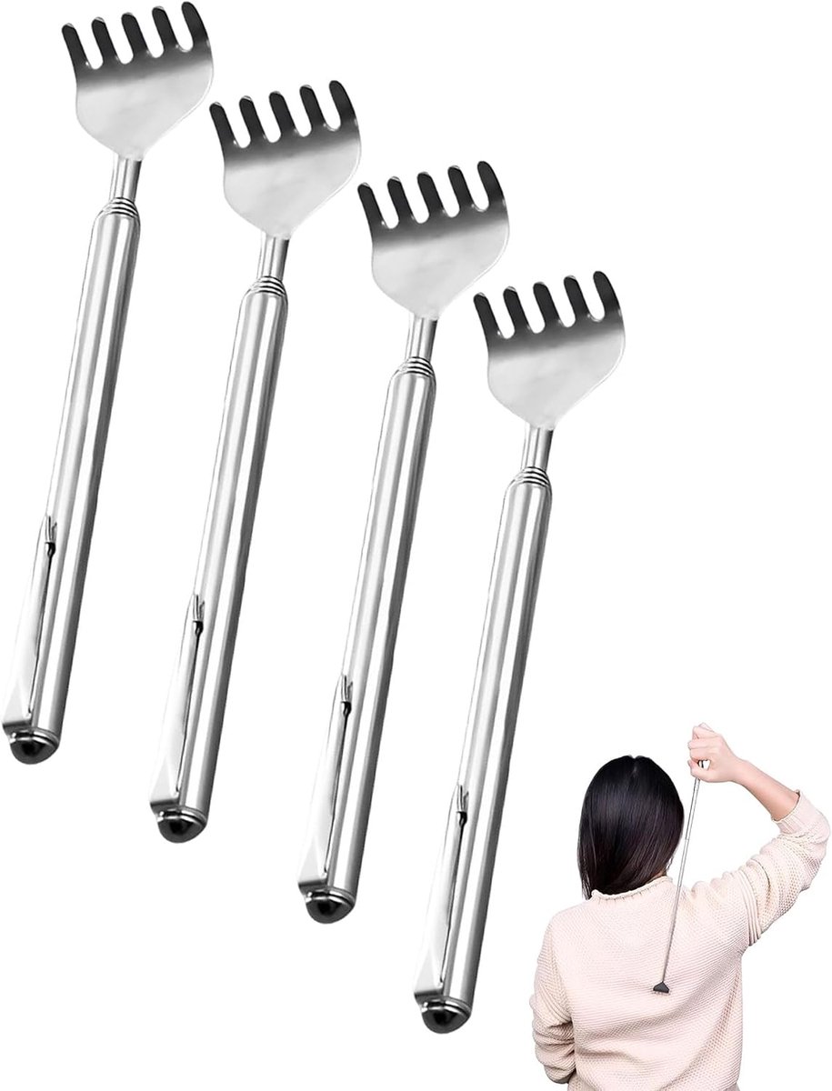 Rugschraper 4-delig - telescopisch - roestvrij staal - ideaal voor ontspannende massages - ShopVlot