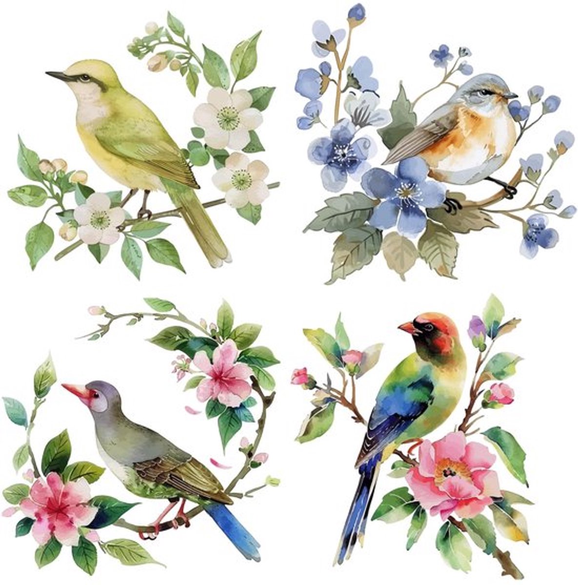 4 stijlen 16cm Vogels Raamsticker Decoratieve Dubbelzijdige Waarschuwingssticker Ronde Lentebloemen Statische Schuifdeur Glas Raamstickers ter Voorkoming van Vogels en Hondenaanvallen Woondecoratie