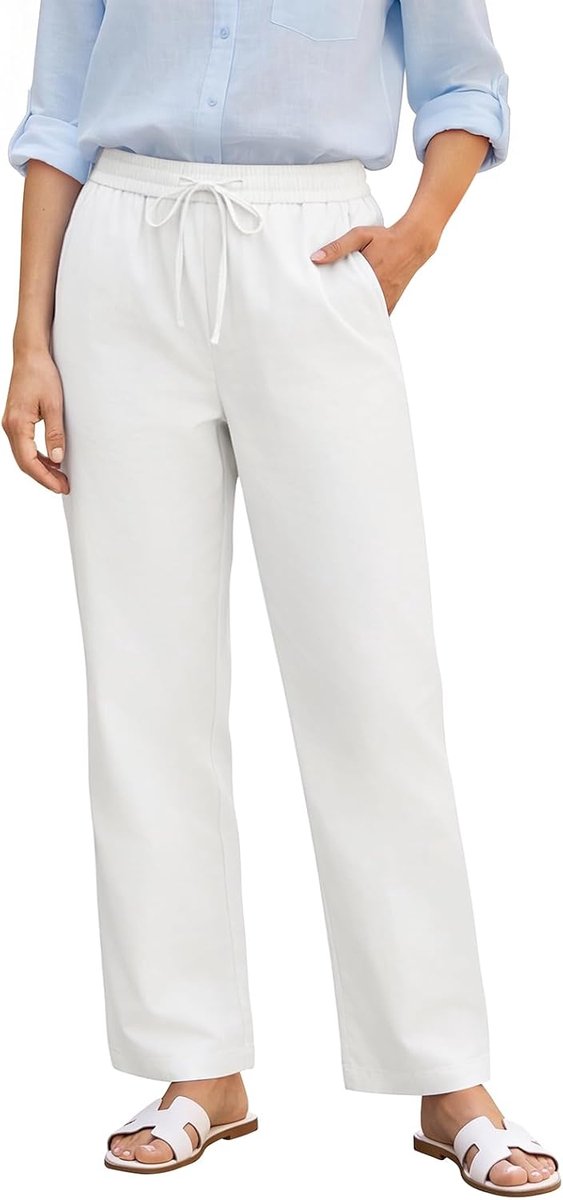 Damesbroek hoge taille - 100% katoen - elastisch met zakken - ideale casual strandbroek - ShopVlot