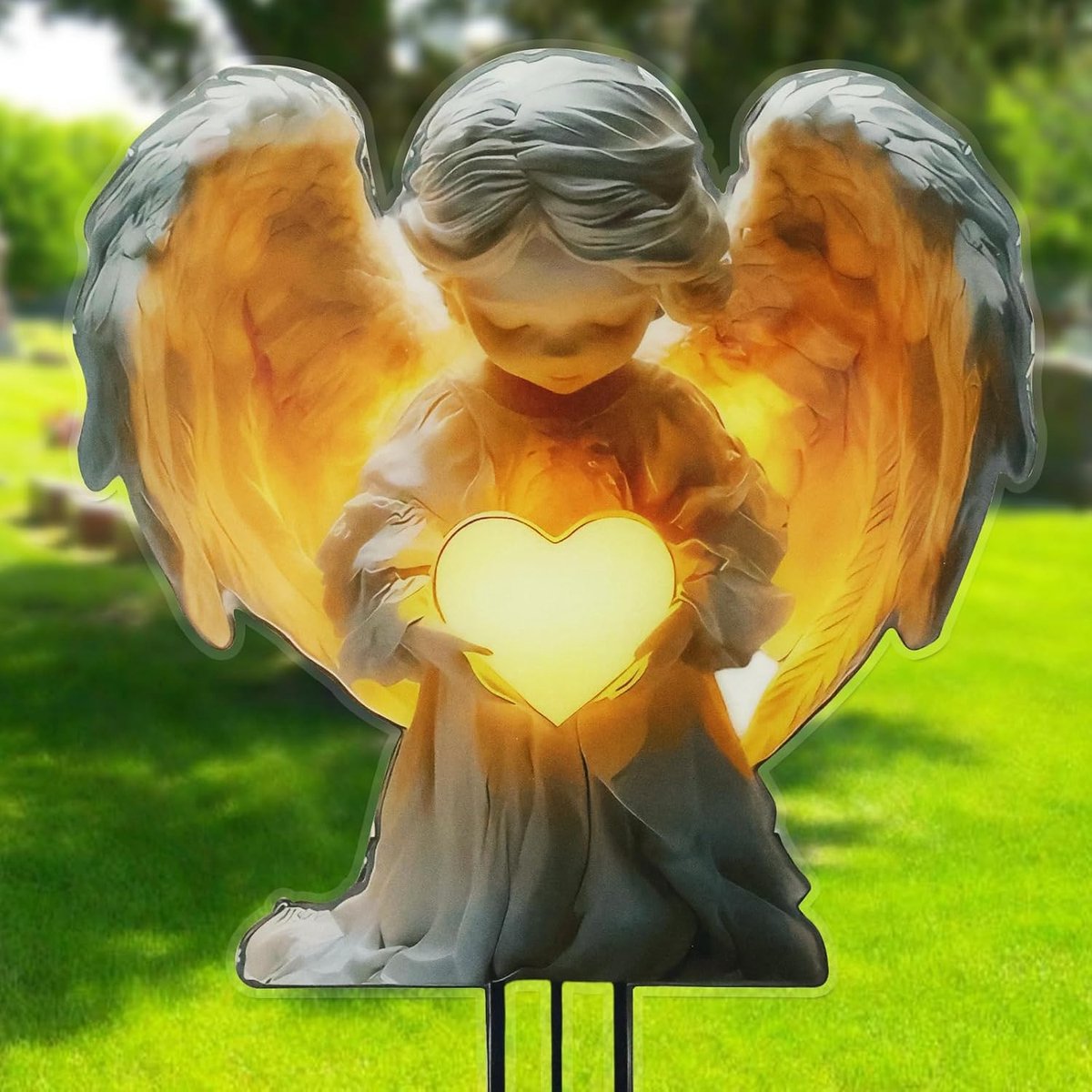 Grave decoration - 2D weerbestendige acryl engel - hartvormige grafpaal - bescherming voor het graf - ShopVlot
