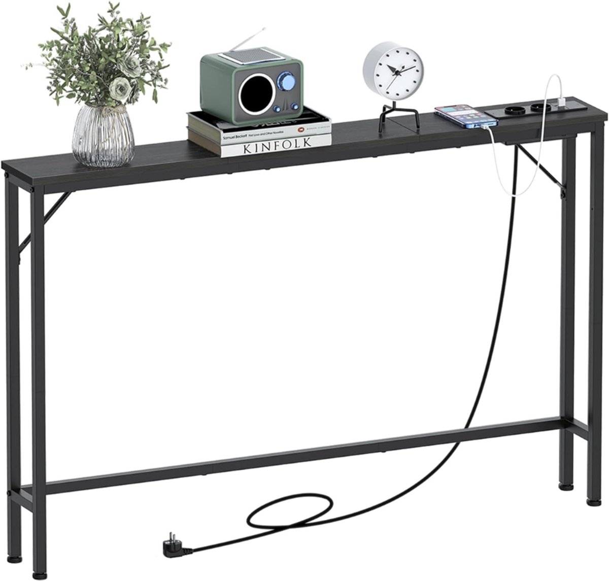 ZRNS® Muurtafel - Wandtafel - Sidetable - Smalle Consoletafel - Met USB Poorten - Zwart