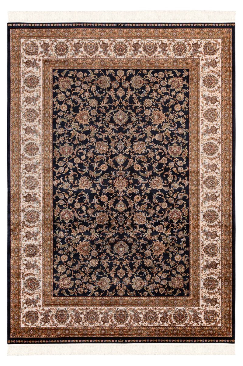 Padiro laagpolig vloerkleed 140 x 200 cm - blauw / rood / creme - vintage oosters design - met franjes - geschikt voor vloerverwarming - van modal