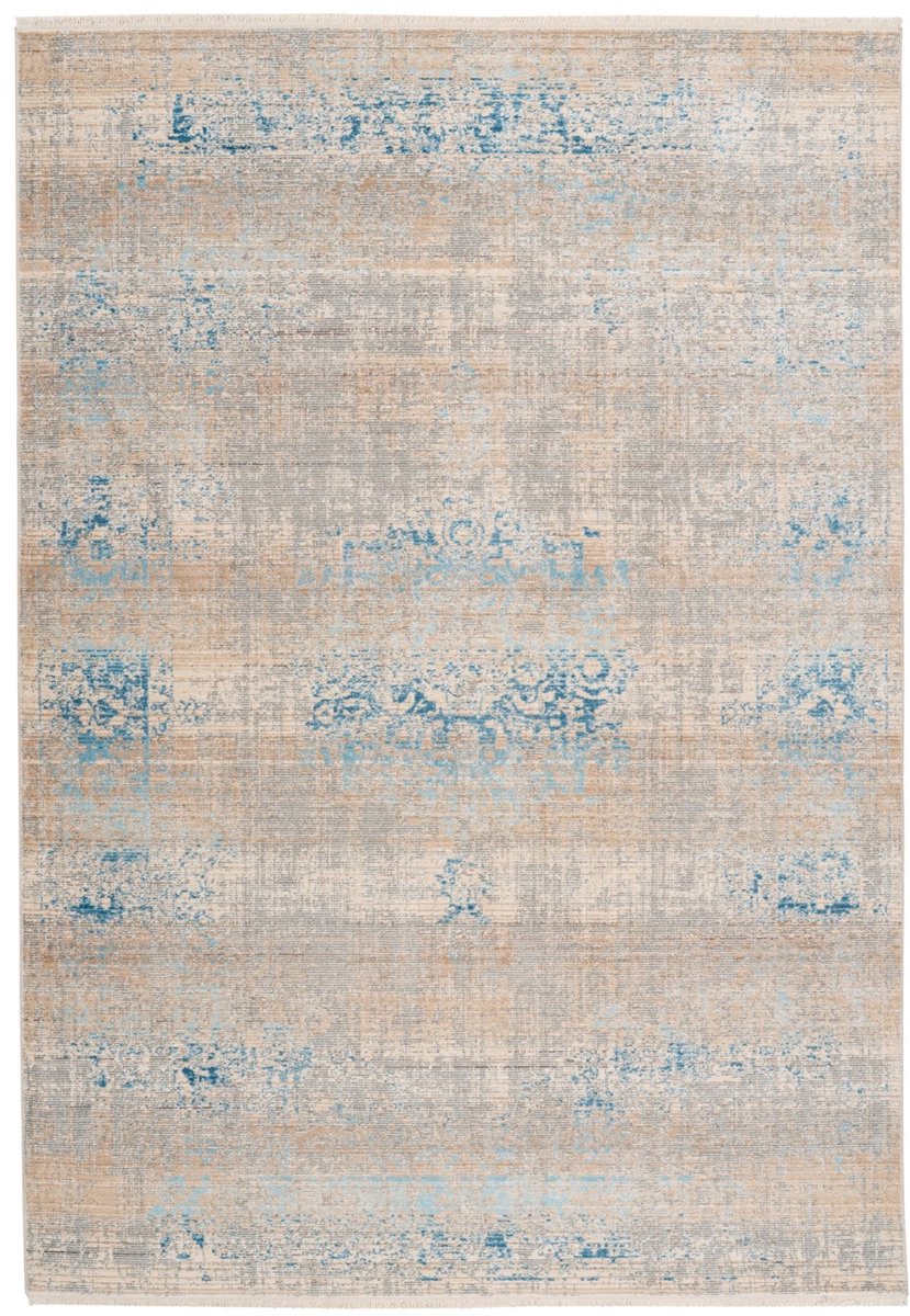 Padiro laagpolig vloerkleed 160 x 230 cm - grijs / turkoois - vintage oosters design - met franjes - geschikt voor vloerverwarming - van polypropyleen