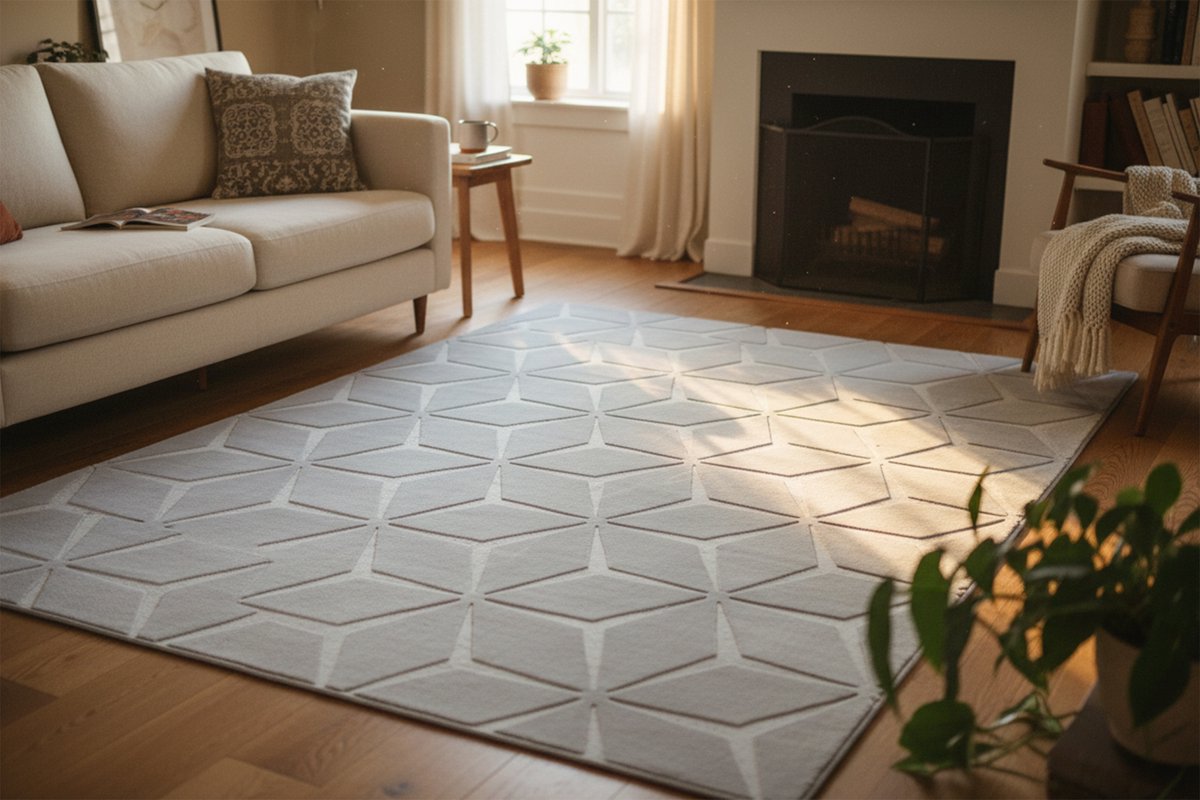 Padiro laagpolig vloerkleed 80 x 150 cm - zilver - modern geometrisch patroon - geschikt voor vloerverwarming - van polyester