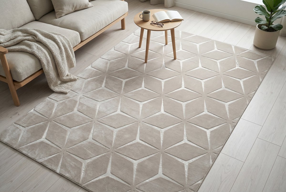 Padiro laagpolig vloerkleed 120 x 160 cm - beige - modern geometrisch patroon - geschikt voor vloerverwarming - van polyester