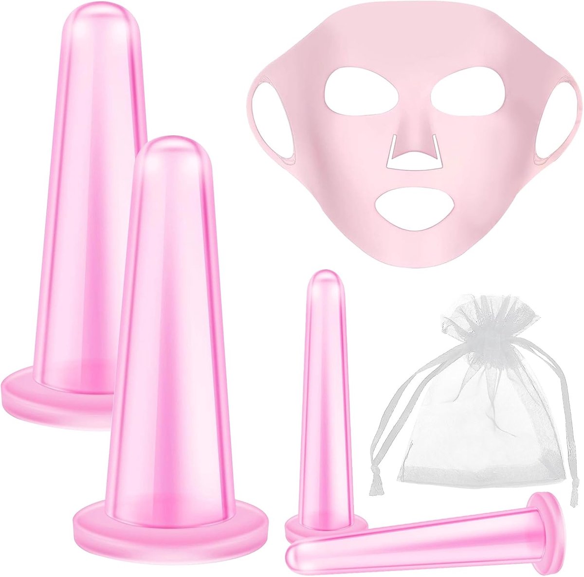 SnelShoppen - Silicone Cupping Set 4-delig, Gezicht Cupping Set met Silicone Masker, Massagetoestel voor Nek, Ogen, Anti-rimpel, Huidsverzorging