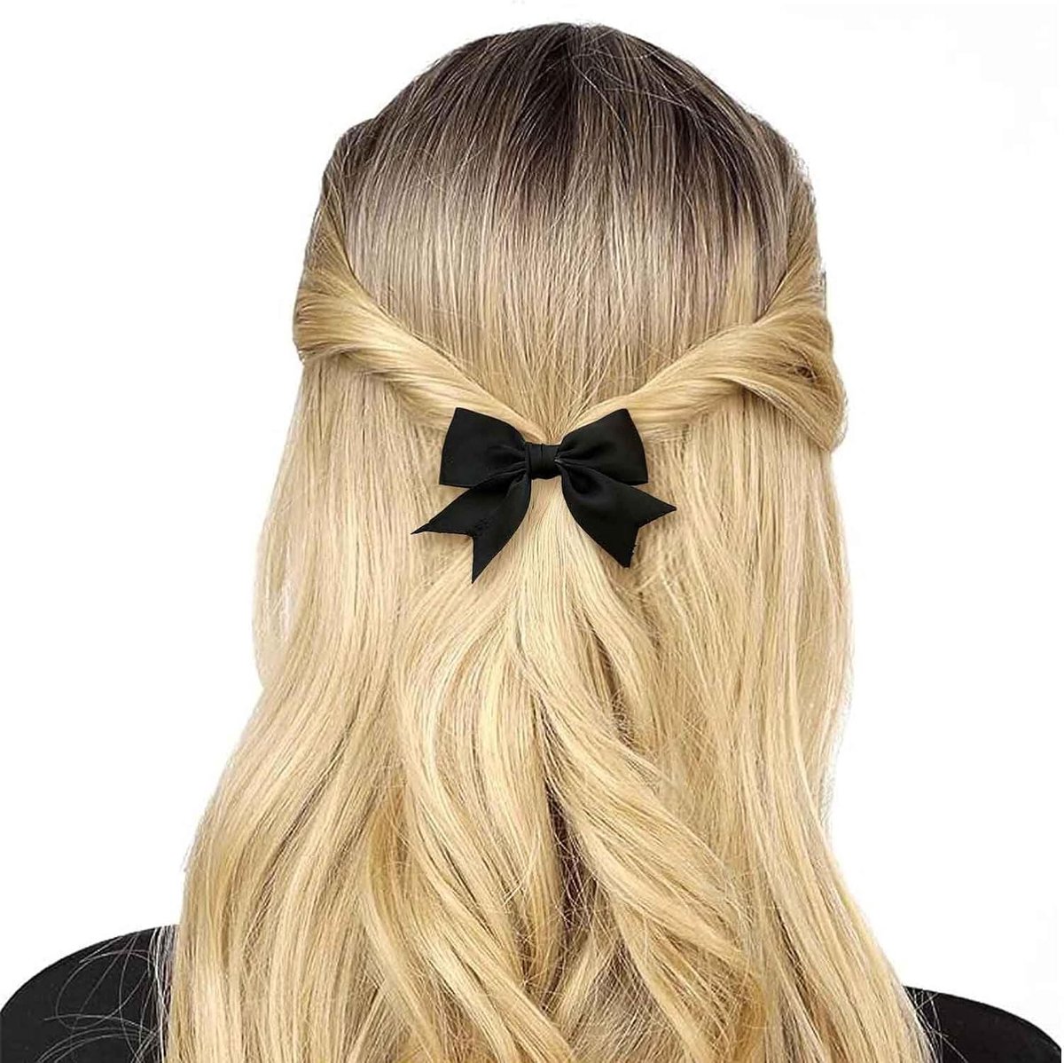 Haarspeld met vintage strik - zwart satijn - bohemian stijl - perfect voor een gelaagd kapsel - ShopVlot