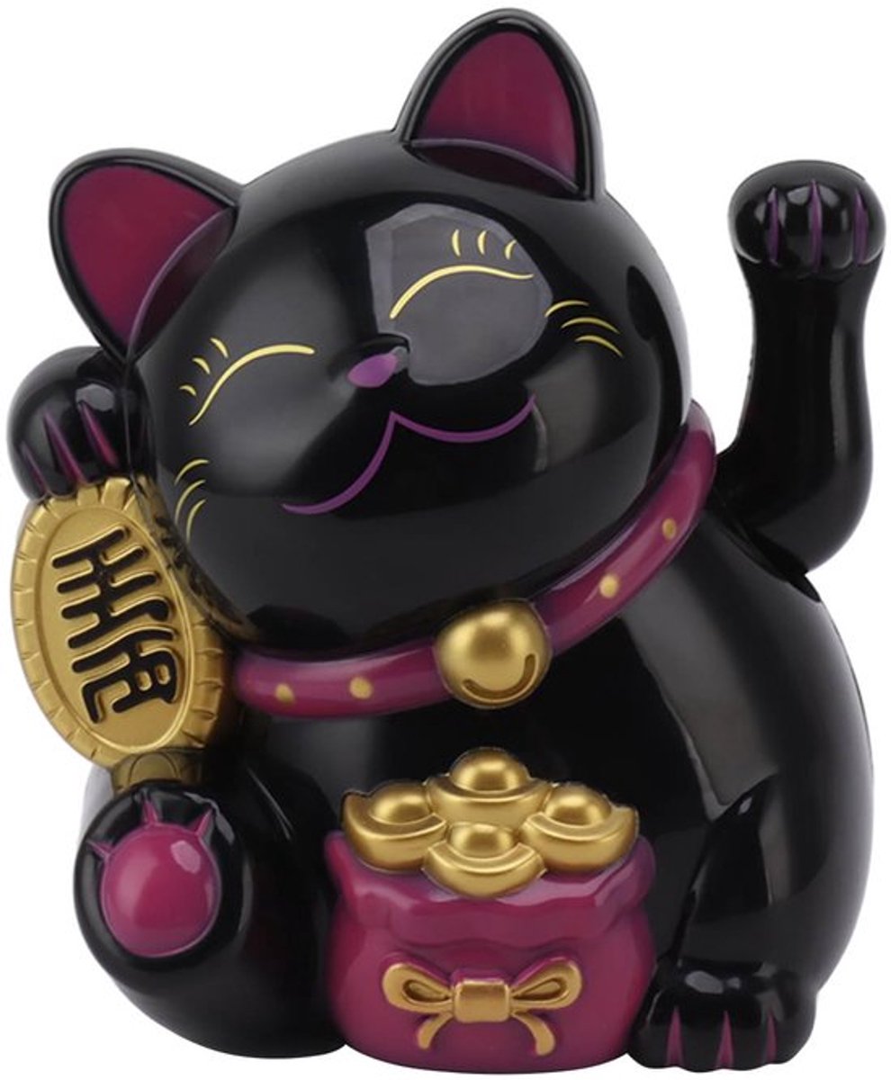 5,5 Inch Lucky Cat Zwaaiende Armset, Elektrische Schattige Zwaaiende Kat Zwaaiende Arm voor Fortuingeld en Geluk Fortune Cat Standbeeld Decoraties voor Het Versieren van de (MLY11020-5 Zwart)