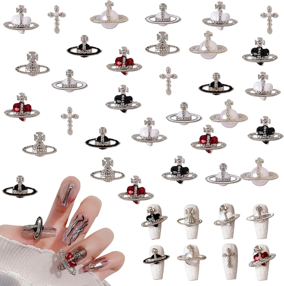 Nail Art Charms - 32 Stuks Saturn Vorm - Shiny Nail Rhinestones - Glamoureuze Nagelversiering - ShopVlot