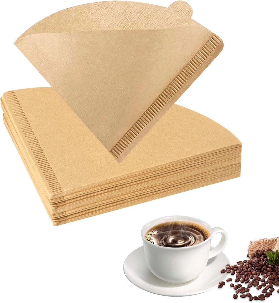 Koffiefilterpapier - Ongebleekt - Maat 2 - Kegelvormig Filter voor Koffiezetapparaten en Pour-Over - Voor Koffieliefhebbers
