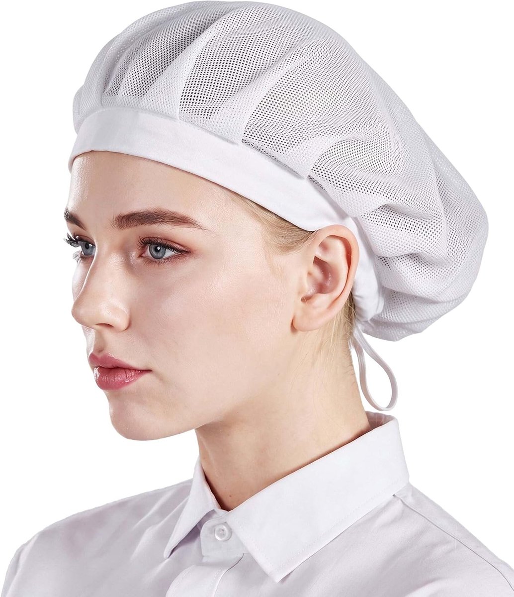 Kookmuts unisex 3-delig - elastisch mesh - stofkap - ideaal voor de werkplaats - ShopVlot