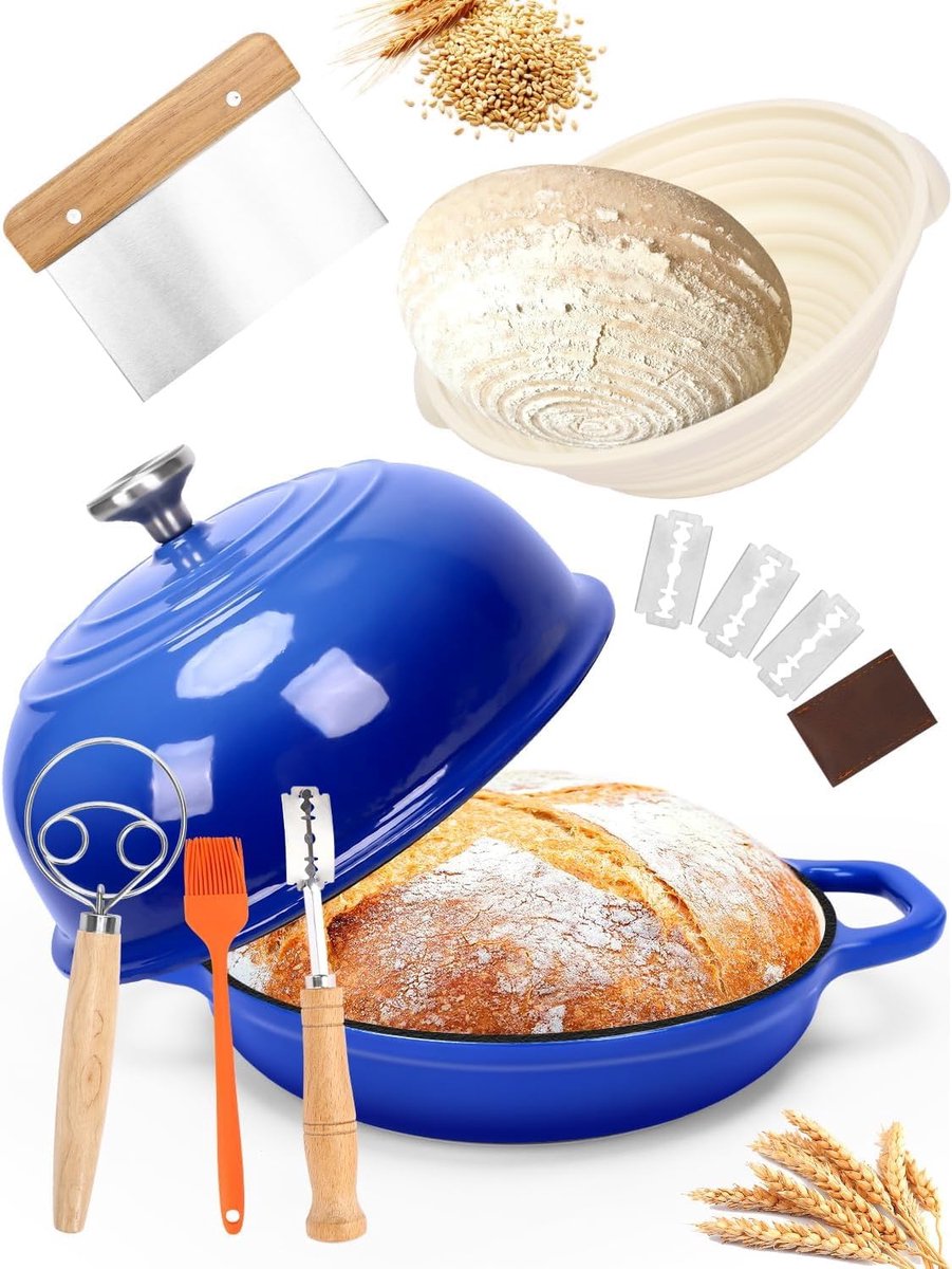 Gietijzeren braadpan 5 liter - blauwe pan met deksel - perfect voor brood bakken - gelijkmatige warmteverdeling - ShopVlot