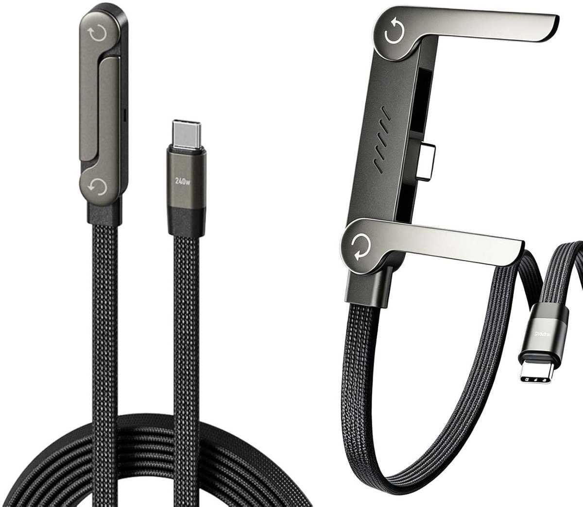 USB C naar USB C 240W - 1,5 m - 2-in-1 met opvouwbare telefoonhouder - Ideaal voor reizen - ShopVlot