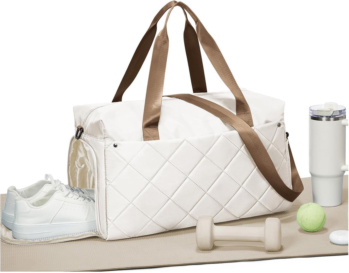 Sporttas - Beigebruin - 46 x 28 x 20 cm - Waterbestendig met Schoenenvak - Voor Dames en Heren
