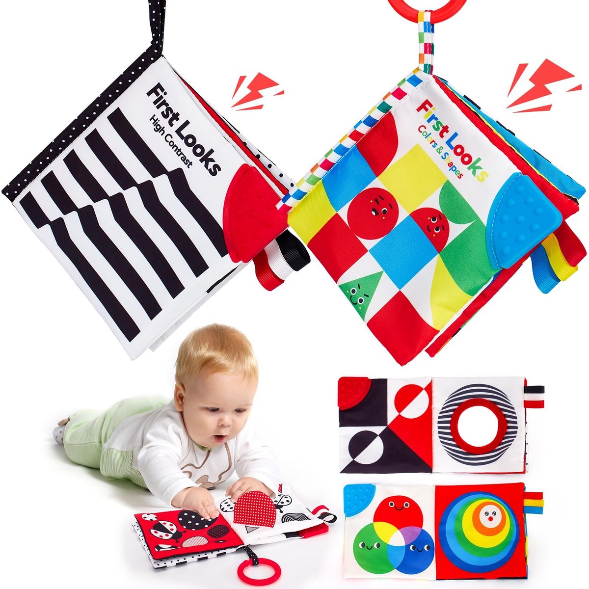 Solidchoice - Set van 2 Zachte Babyboeken voor Visuele Stimulatie