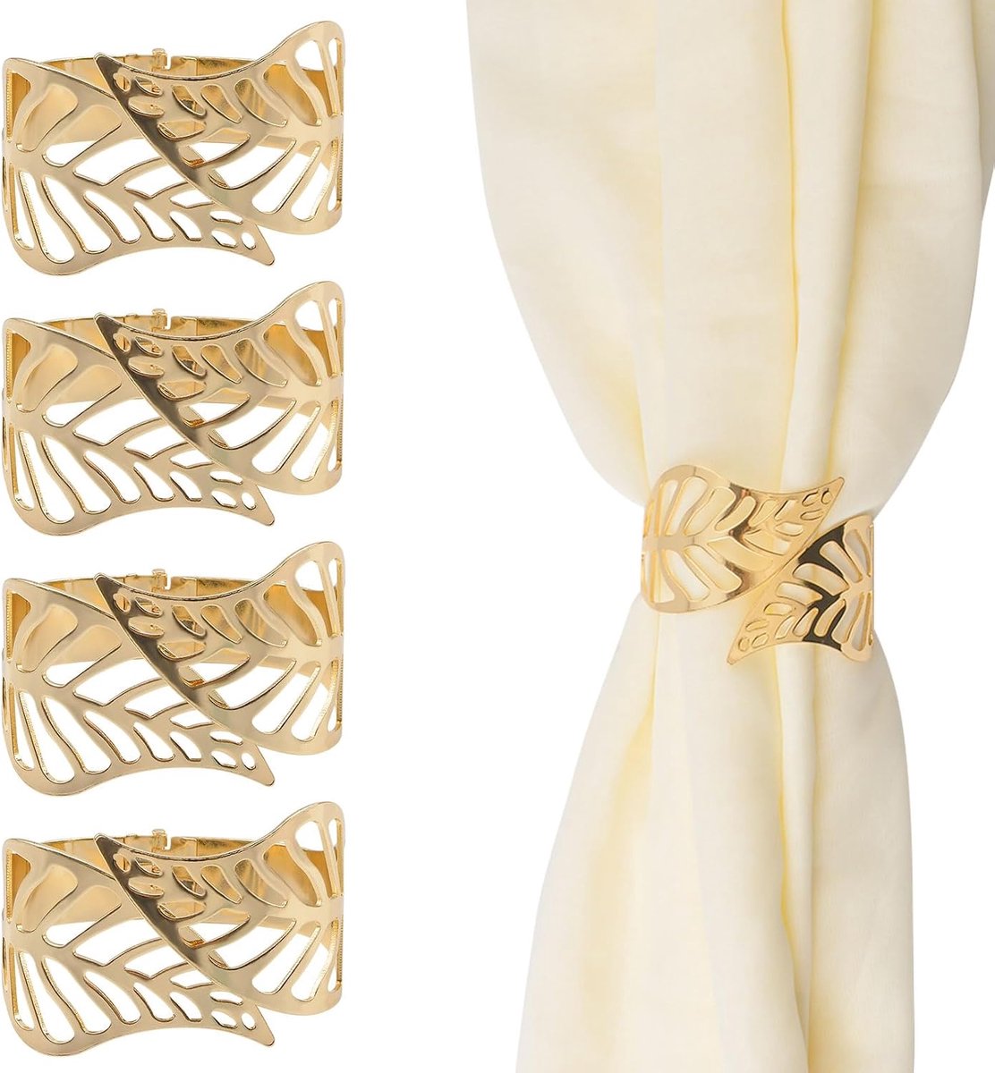 Gordijnringen met decoratieve bladeren - goudkleurig met metalen afwerking - ShopVlot