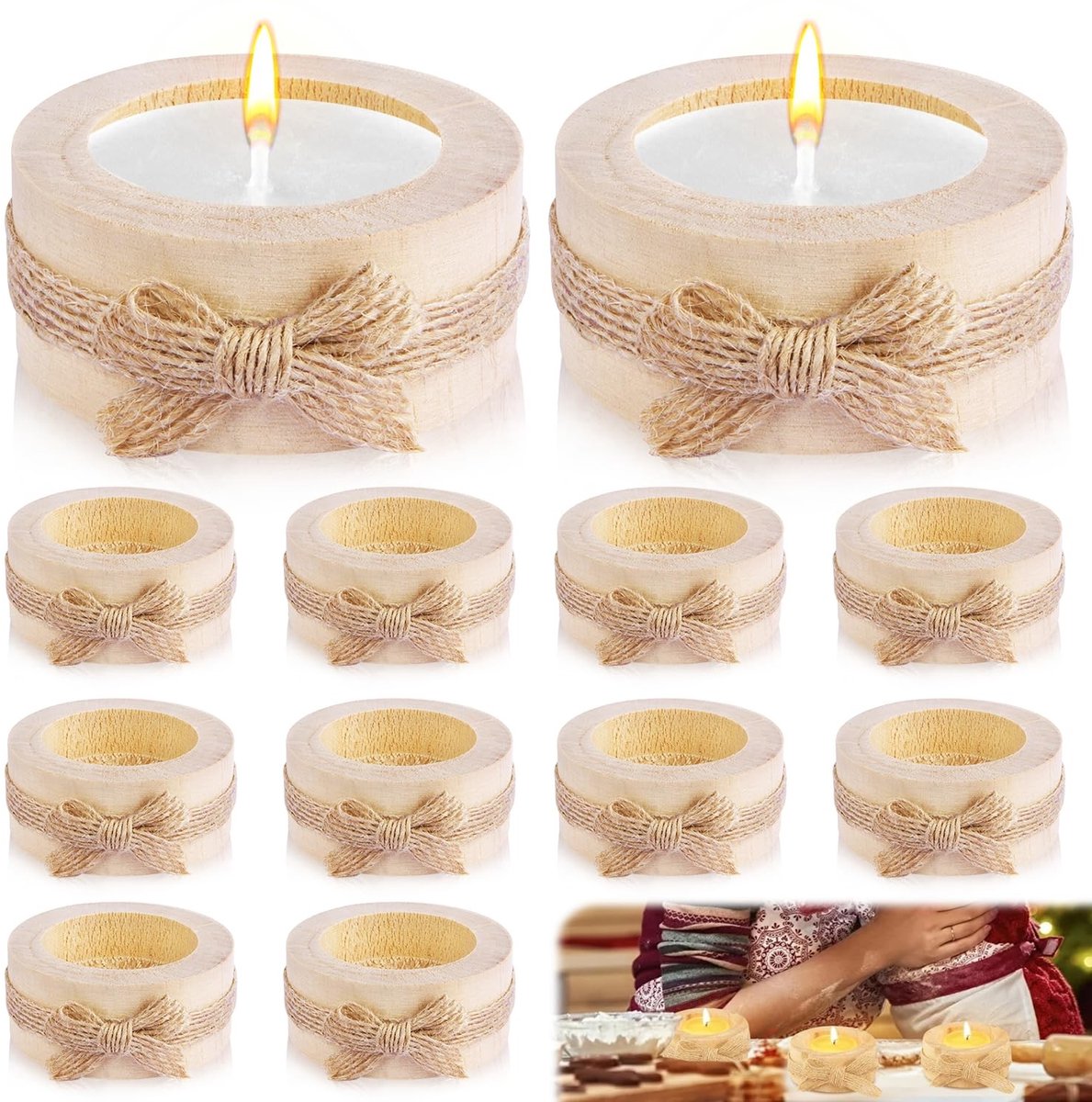 Solidchoice - Set van 12 Houten Kaarsenhouders voor Votive Kaarsen
