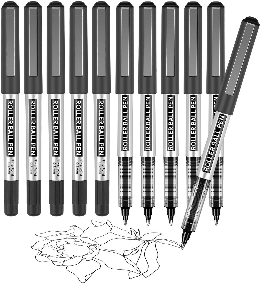 Solidchoice - Set van 10 Zwarte Gelpennen met Fijne Punt voor Schrijven en Journalen