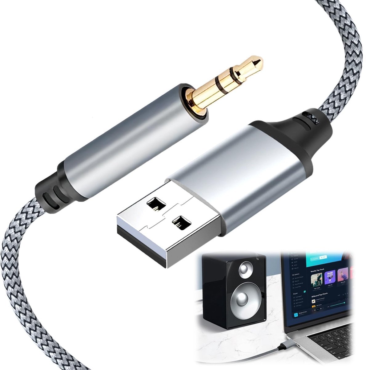 Solidchoice - USB naar 3.5mm Audio Kabel van 1M voor Hoofdtelefoon en Speakers