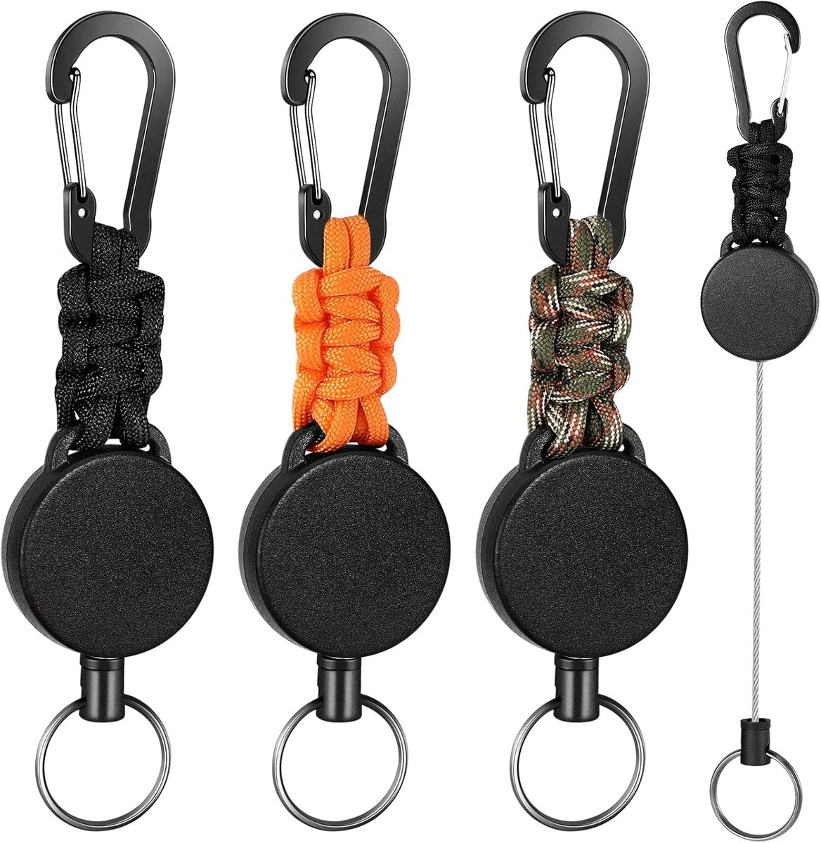Sleutelhangers set van 3 - Uittrekbare ID-kaart - 60 cm staal draad met karabijnhaak - Ideaal voor identificatie - ShopVlot