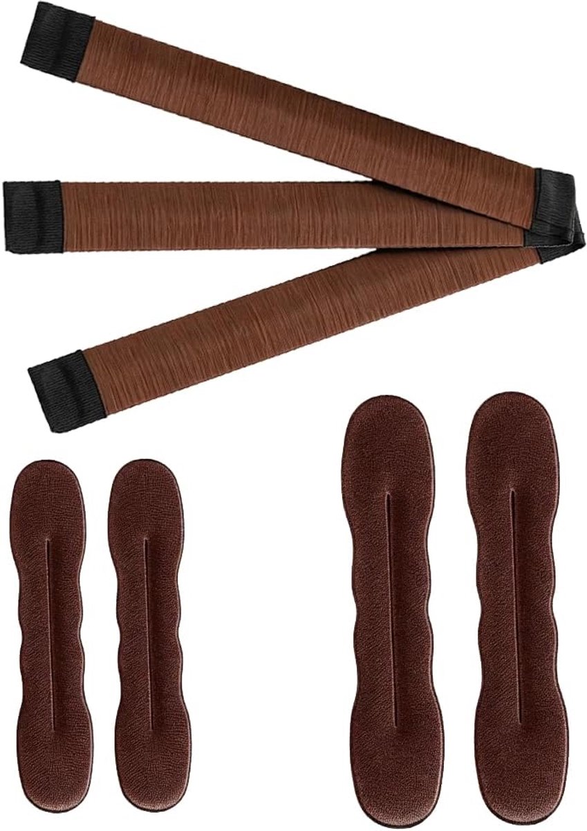 Haarknotmakerset 7-delig - Lichtbruin - Snap-bandjes en spons knotkussens - Voor elegante opstaande kapsels - ShopVlot