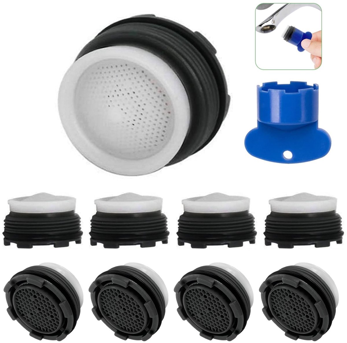 SnelShoppen - 9-delige M24 Kraanaerator Set - Waterbesparende Aerator Filter voor Keuken en Badkamer - Inclusief Gereedschap - Antispat en Duurzaam