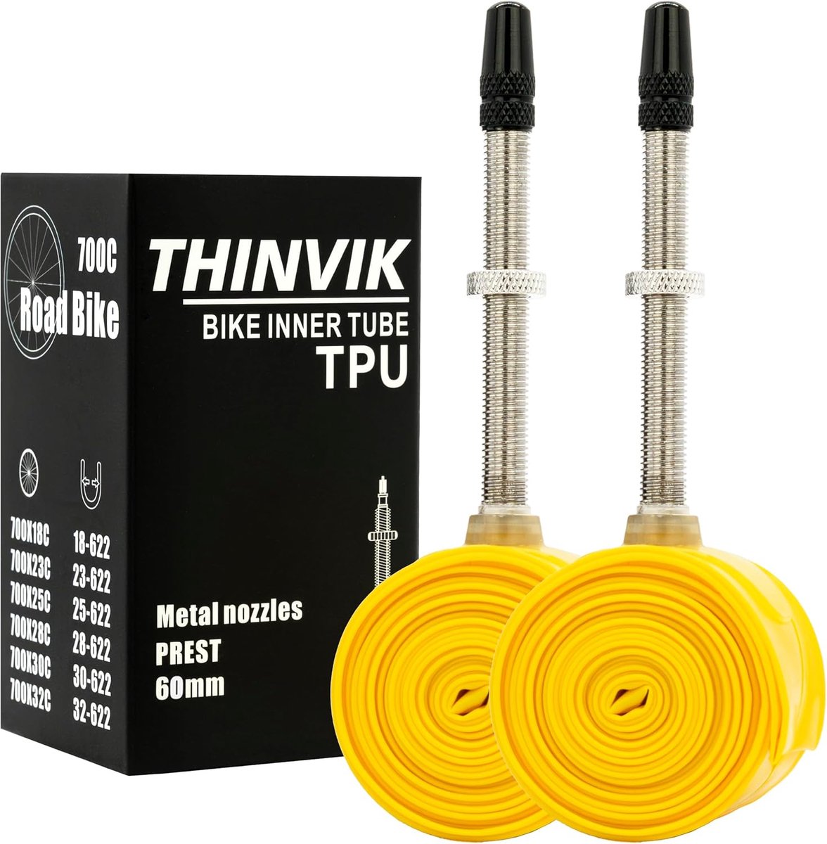 Thinvik TPU Air Chambers - Presta Valve Metal 45/65/85 mm for Road Bikes, MTB and Gravel - ShopVlot