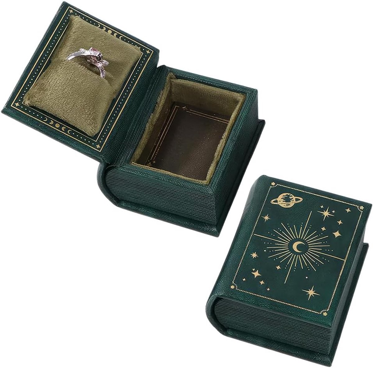 Vintage ringdoosje van PU-leer in boekvorm met klapdeksel Ideaal voor het opbergen van sieraden voor verloving - ShopVlot